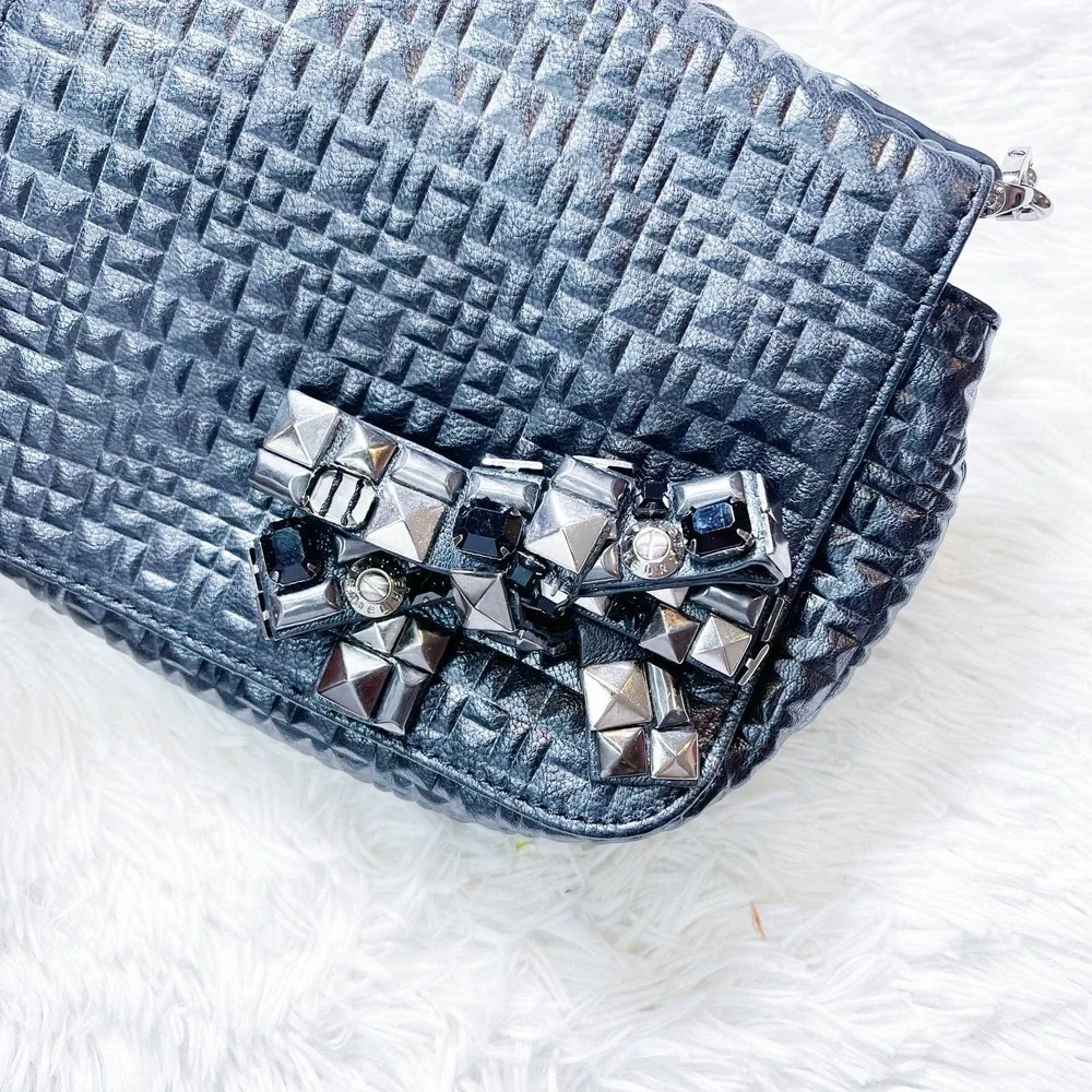Henri Bendel Quilted Crossbody Bow Accent Convertible Black